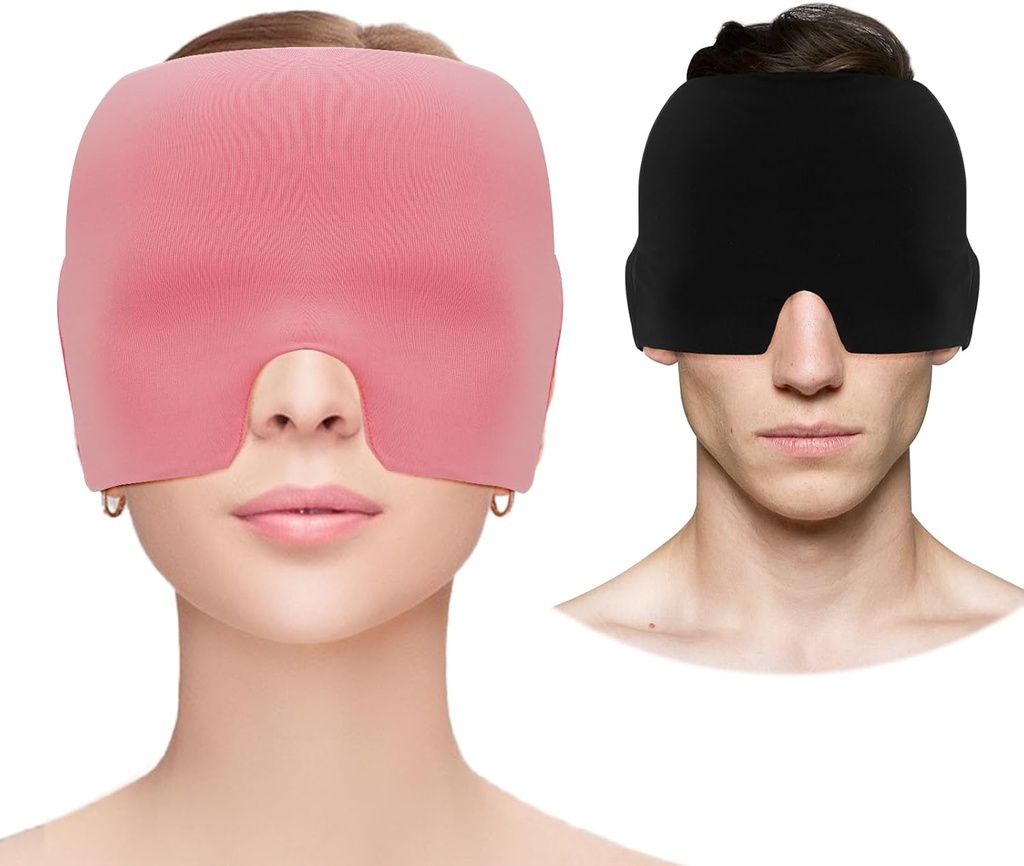 Migraine Headache Relief Cap, Gel Cooling Eye Mask, Migraine Relief Cap Hot & Cold Therapy Hangover Hat Mask Odorless Migraine Headache Hat for Sinus, Puffy Eyes, Tension, Stress Relief - Pink