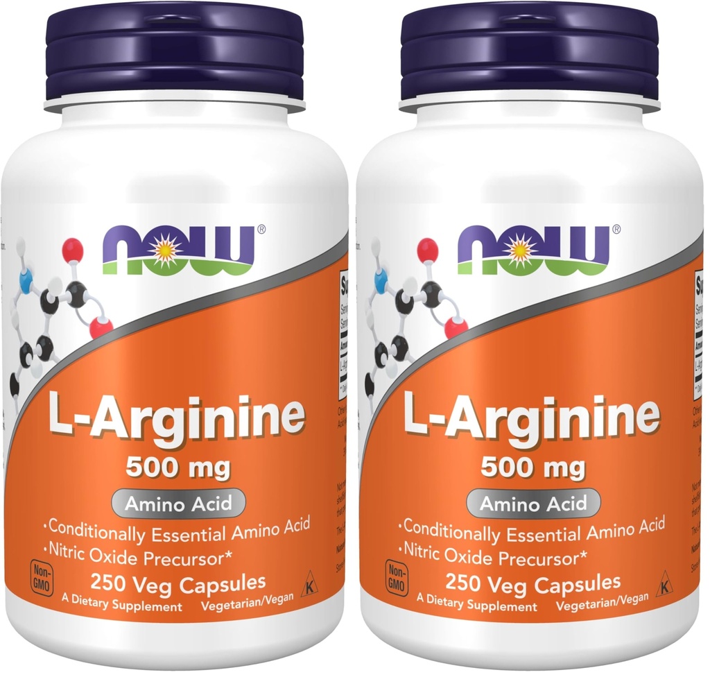 NU Kosttilskud, L- arginin 500 mg, nitrogenoxid prækursor *, aminosyre, 250 Veg kapsler (pakning med 2)