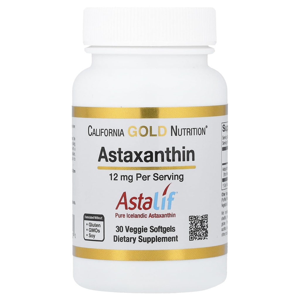Astaxanthin by California Gold Nutrition - Featuring AstaLif ® Pure Islandsk Astaxanthin - Gluten Free, Non- GMO - 12 mg - 30 Veggie Softgels