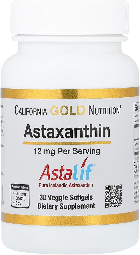 Astaxanthin by California Gold Nutrition - Featuring AstaLif ® Pure Islandsk Astaxanthin - Gluten Free, Non- GMO - 12 mg - 30 Veggie Softgels