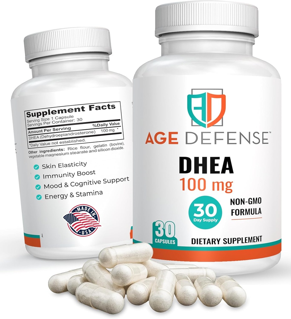 DHEA kapsler - DHEA kosttilskud - Natural Energy Support & Immunsupport - Understøtter Vitality, Hud Elasticitet, & Samlet Wellness - DHEA supplement til kvinder og mænd (100 mg)