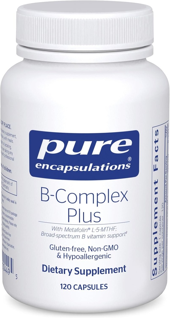Pure indkapslinger B- Complex Plus - B vitaminer supplement til støtte neurologisk sundhed, kardiovaskulær sundhed, energiniveauer & nervesystem support * - med vitamin B12 & mere - 120 kapsler