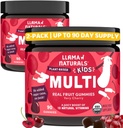 Llama Naturals Kids Multivitamin Gummies, Vegan, Organisk med D-vitamin, C & K, Toddler Real Fruit Gummy Vitaminer, Chewable Supplement, Hele fødevarer Multivitamin, Ingen tilsat sukkerrør, Cherry, 2 Pk