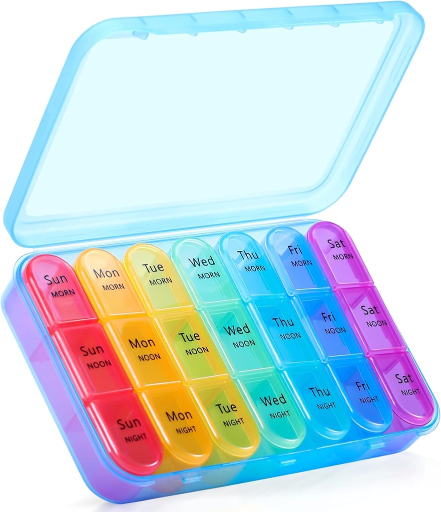 Asprink Pil Box 3 gange om dagen, Ugentlig Pill Organizer 3 gange om dagen - Daily Pill Box 7 dag Medicine Organizer, Stor Pill Case, Travel Pill Organizer (blå)
