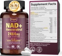 NAD Supplement 1100mg Pure Organic, Liposomal NAD Resveratrol Supplement for kvinder & mænd, Boost NAD + til ældning forsvar, Cellular Energy, Focus - Ultra Antioxidant, 90 Kapsler