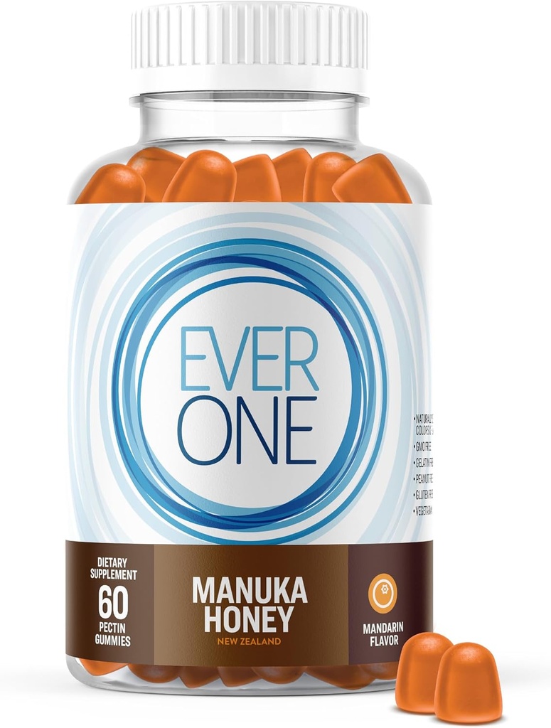 Ever One Manuka Honey New Zealand Gummies - Natural Immune Support Supplement - Vegetarian, Gelatin Free - Delicious Mandarin Flavored Immunity Gummy Vitamins