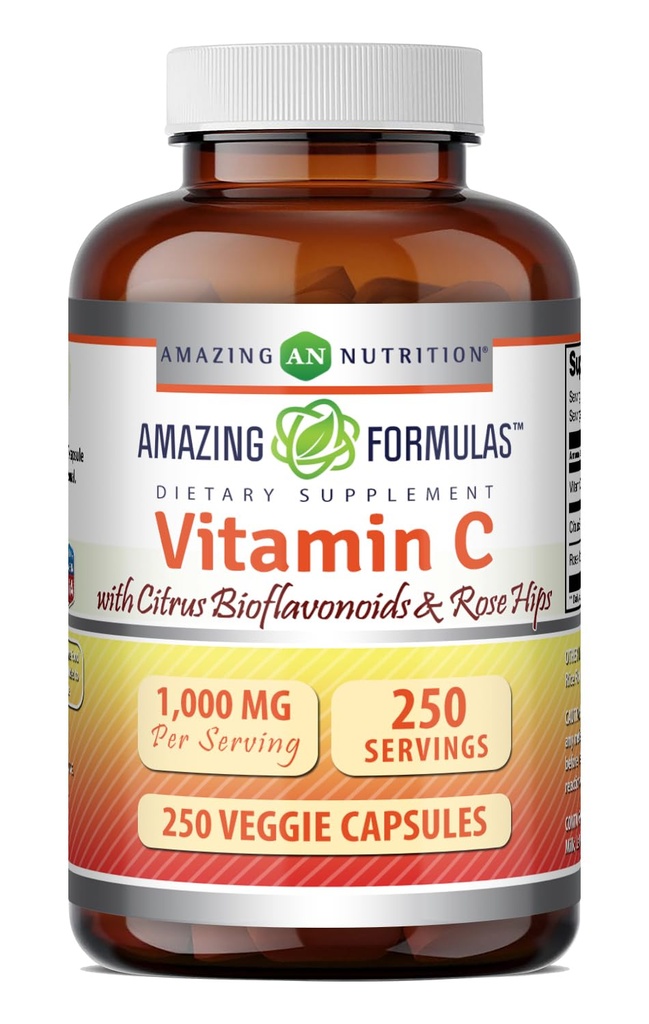 Amazing Formulas C-vitamin med Rose HIPS & Citrus Bioflavonoids Name 124; 1000 Mg pr Servering Supplement 124; 250 Veggie Capsules # 124; Non- GMO # 124; Gluten- Free # 124; Fremstillet i USA