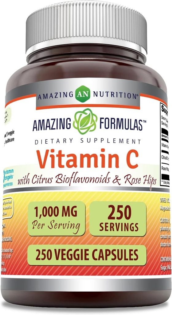 Amazing Formulas C-vitamin med Rose HIPS & Citrus Bioflavonoids Name 124; 1000 Mg pr Servering Supplement 124; 250 Veggie Capsules # 124; Non- GMO # 124; Gluten- Free # 124; Fremstillet i USA