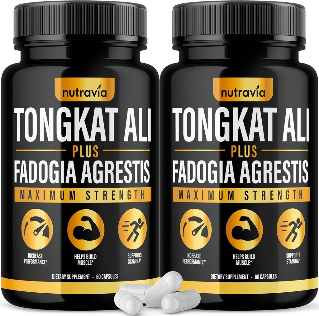 (2 Pack) Tongkat Ali Fadogia Agrestis for mænd Supplement, mandlige nitrogenoxid Booster Longjack Tongkat Ali Extract Powder Vitaminer Test Pump Flow Performance Blend Tongkat- Ali for kvinder (120 kapsler)