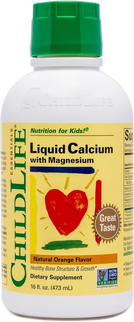 ChildLife Essentials Liquid Calcium supplement til børn - Baby Calcium med magnesium, zink, og vitamin D3 - Orange Flavor, 16 fl oz (1 pakke)