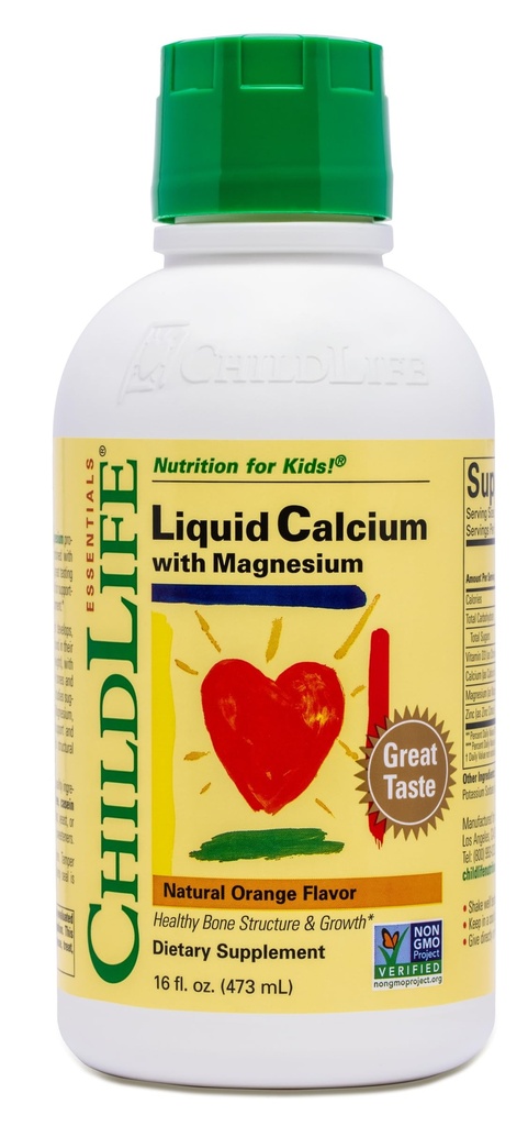 ChildLife Essentials Liquid Calcium supplement til børn - Baby Calcium med magnesium, zink, og vitamin D3 - Orange Flavor, 16 fl oz (1 pakke)
