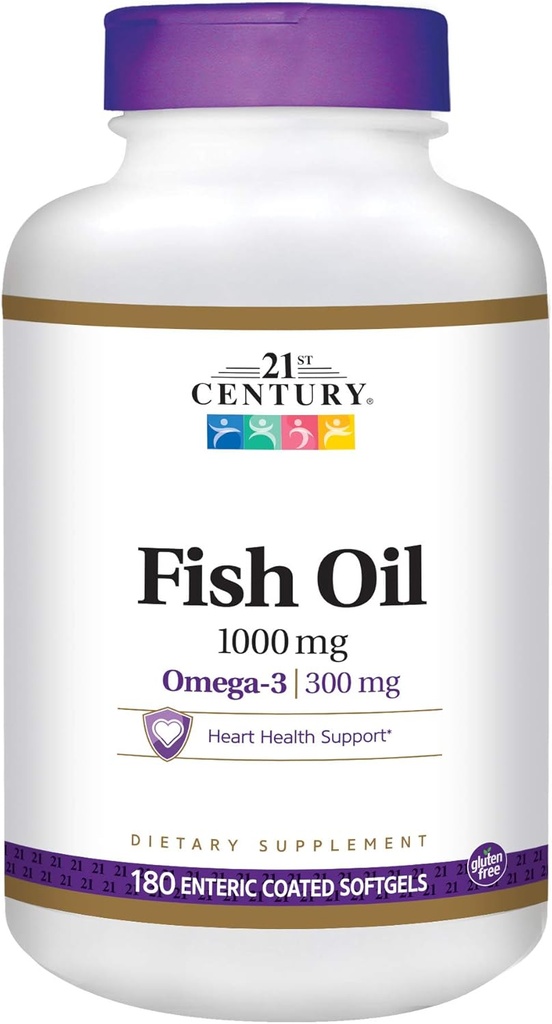 21. Century Fish Oil 1000 mg Enteric Coated Softels, 180-greve (pakke med 2)