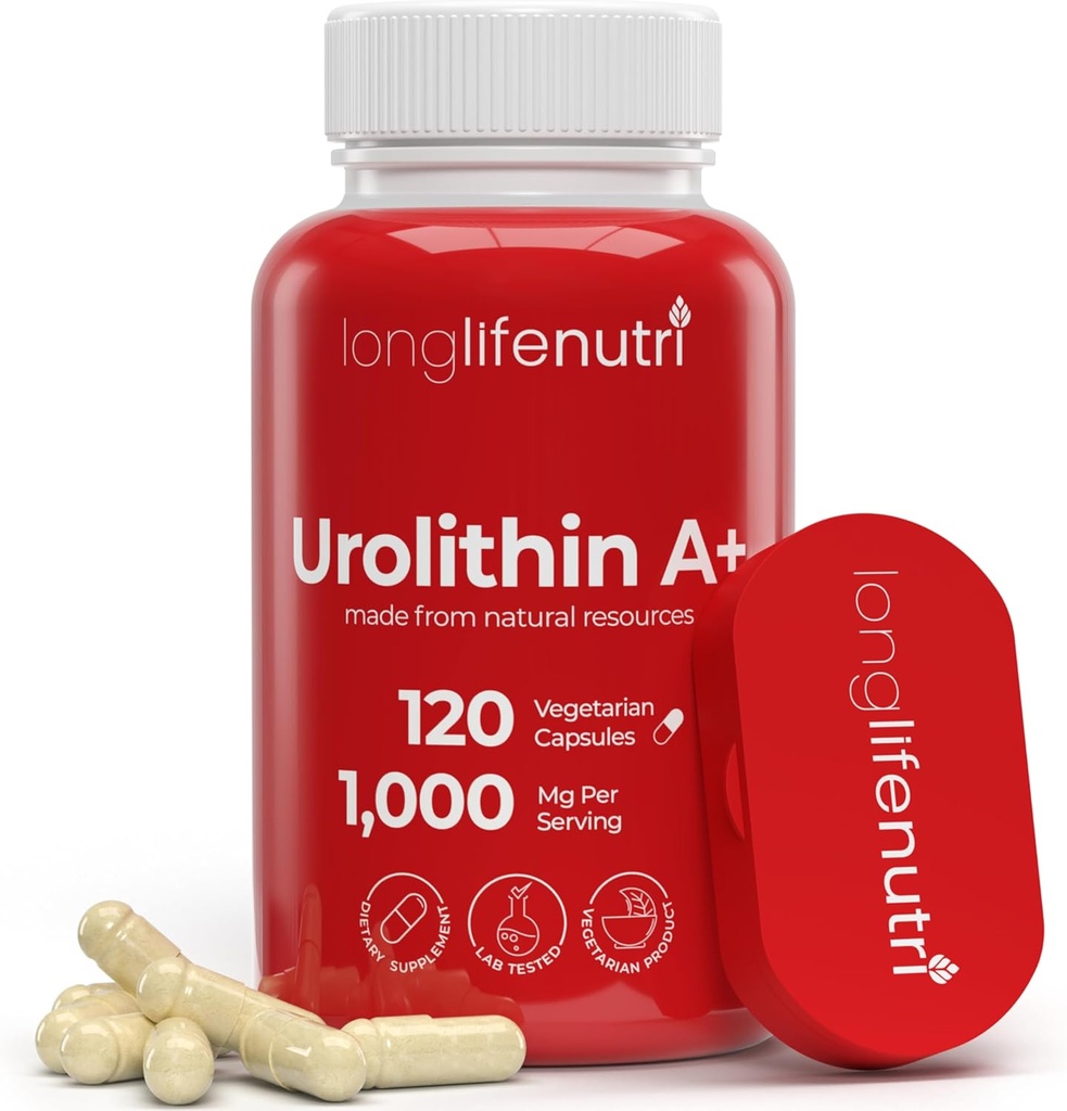 Urolithin A + 1000mg Supplement - Advanced Formel, 120 Vegetariske Kapsler, 2-måned Supply, Pomegranate Extract for Sund Aging & Longevity, Lab Testet, Økologisk, Made in USA