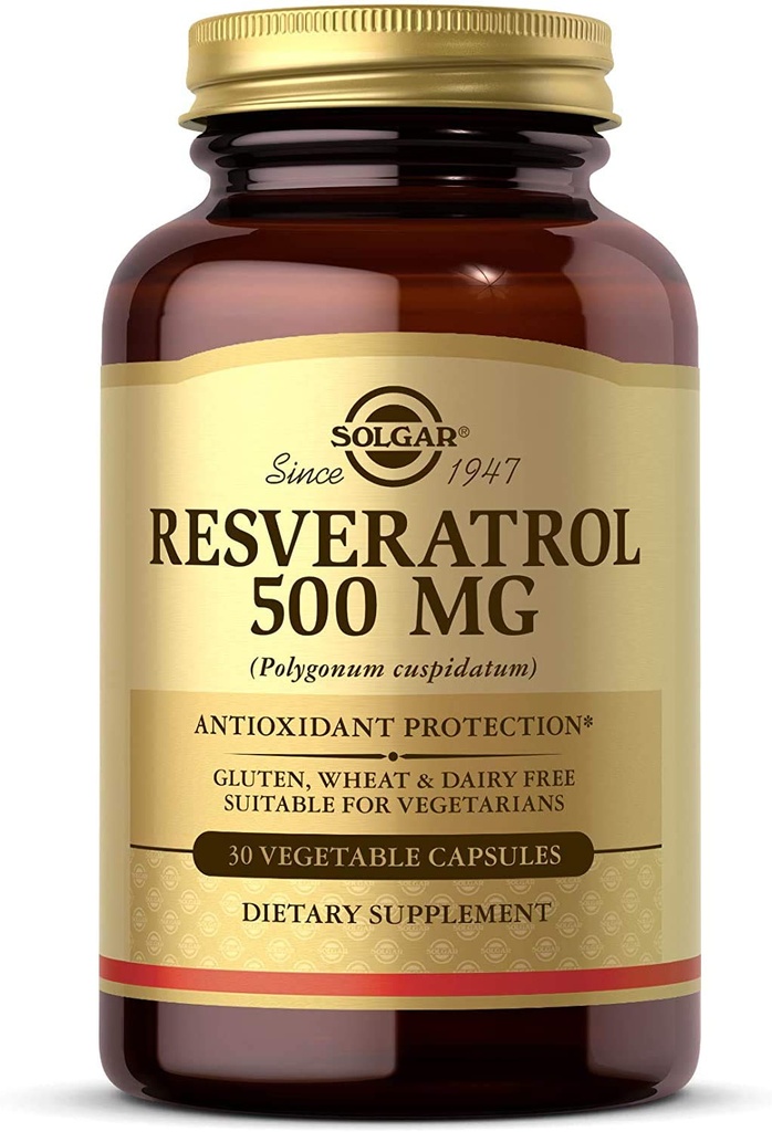 Solgar Resveratrol 500 mg, 30 Vegetabilske kapsler - Antioxidant Protection - Gluten Free, Dairy Free - 30 Servering
