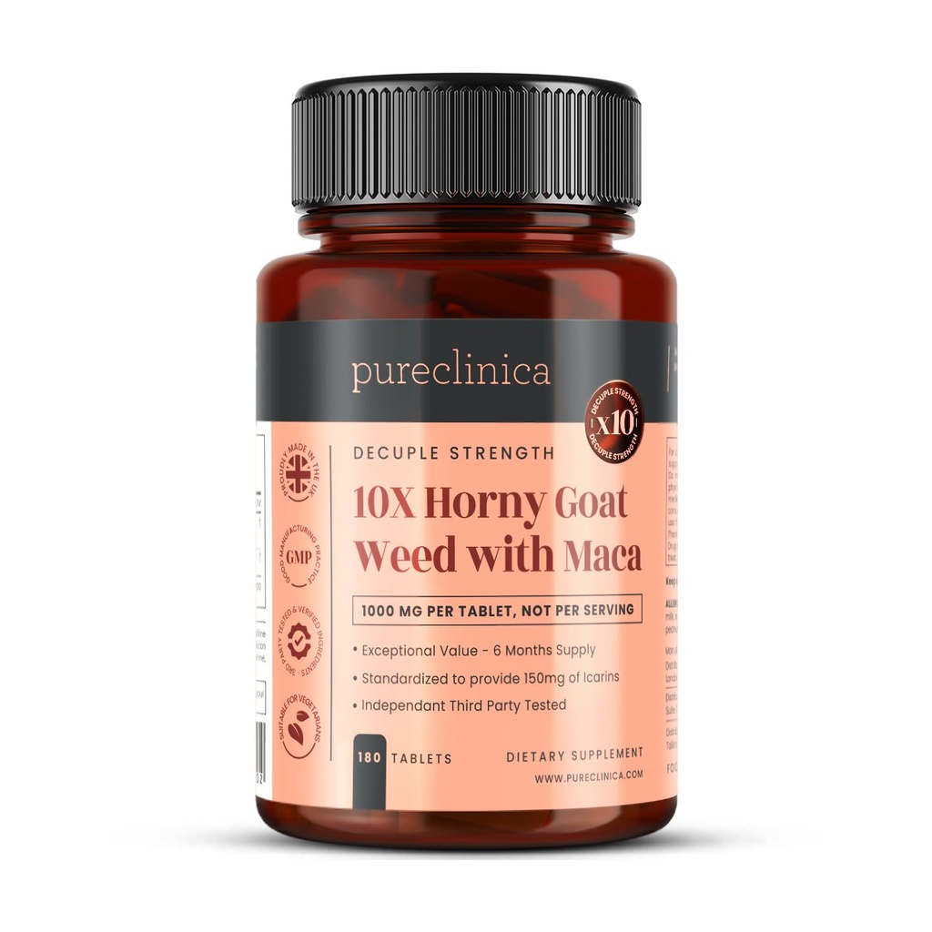 pureclinica 10X Horny Geat Weed & Maca Extract 6250mg x 180 Tablets (6 Måneders Tilgang) -10 X Flere Icariins - w / 5mg Black Pepper Extract for 300% Øget Absorption