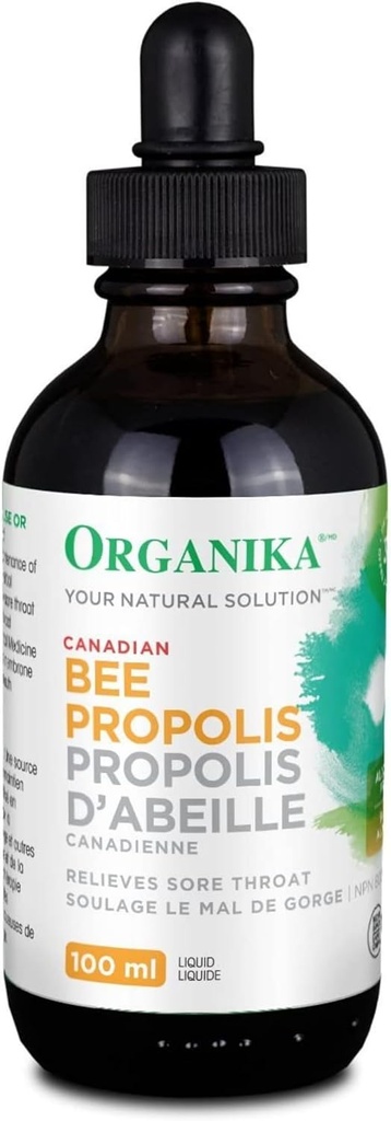 Organika Bee Propolis Liquid - 100ml 3.38oz - Natural Immune Support, Sore Throat Relief, Antioxidant, Alcohol-Free
