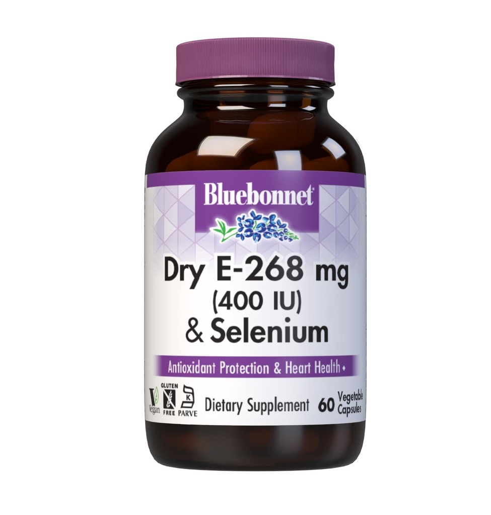 BlueBonnet Dry E- 400 IE Plus Selenium Vegetariske kapsler, 60 Tælling