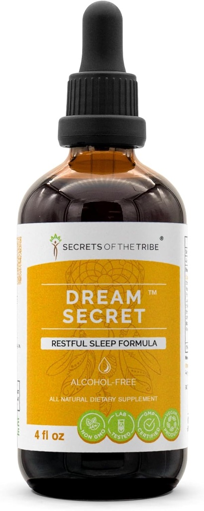 Hemmeligheder i Tribe - Drøm Secret, Rastful Sleep Formel, Urte Supplement Blend Drops Alkohol- Free Liquid Extract (4 fl oz)