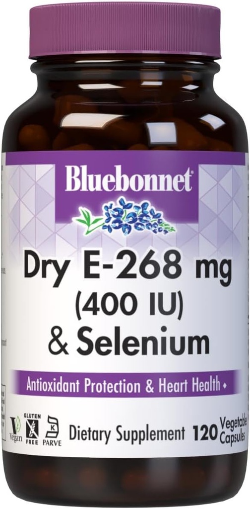 BlueBonnet Dry E- 400 IE Plus Selenium Vegetariske kapsler, 120 Greve, White