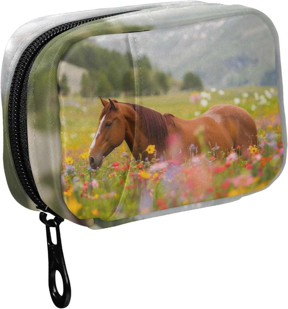 Fustylead lang mane hest i farverige Flower Field Pill Organizer sag med lynlås 2 gange en dag for vitamin og supplement, 7 dages rejse Organizer Medicin sag