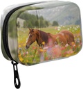 Fustylead lang mane hest i farverige Flower Field Pill Organizer sag med lynlås 2 gange en dag for vitamin og supplement, 7 dages rejse Organizer Medicin sag