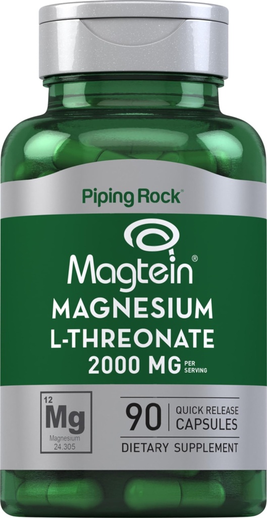 Piping Rock Magnesium L-Threonate Capsules 2000 mg | 90 Pills | Supplement for Men and Women with Magtein | Non-GMO, Gluten Free