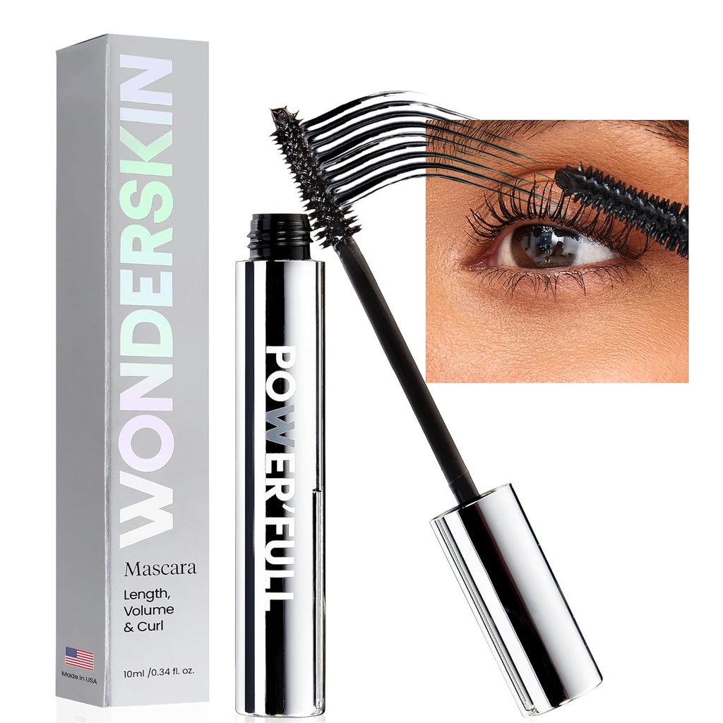Wonderskin Mascara - Sort Mascara for Volume, Længde og Curl - Lengering, Volmizing & Smudge Proof Lash Makeup