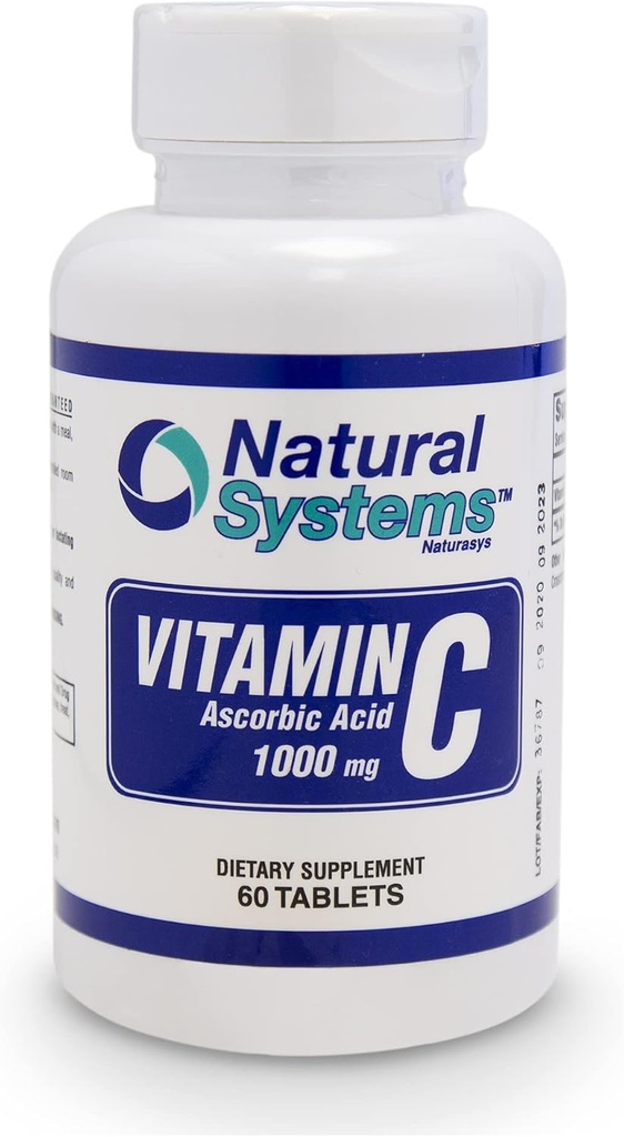 Vitamin C 1000mg tabletter - 60 Tabel - Perfekt til immunforsvar og system af naturlige systemer - Kosttilskud C - Ascorbinsyre 1000mg - Fremstillet i USA - Vitamina C - VIT C