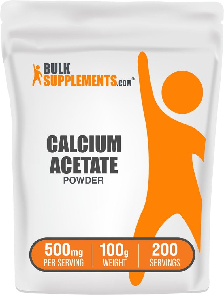 BulkSupplements.com Calcium Acetat Powder - Calcium Supplement, Food Grade - Pure & Gluten Free, 500mg per Serving, 100g (3,5 oz) (pakning med 1)