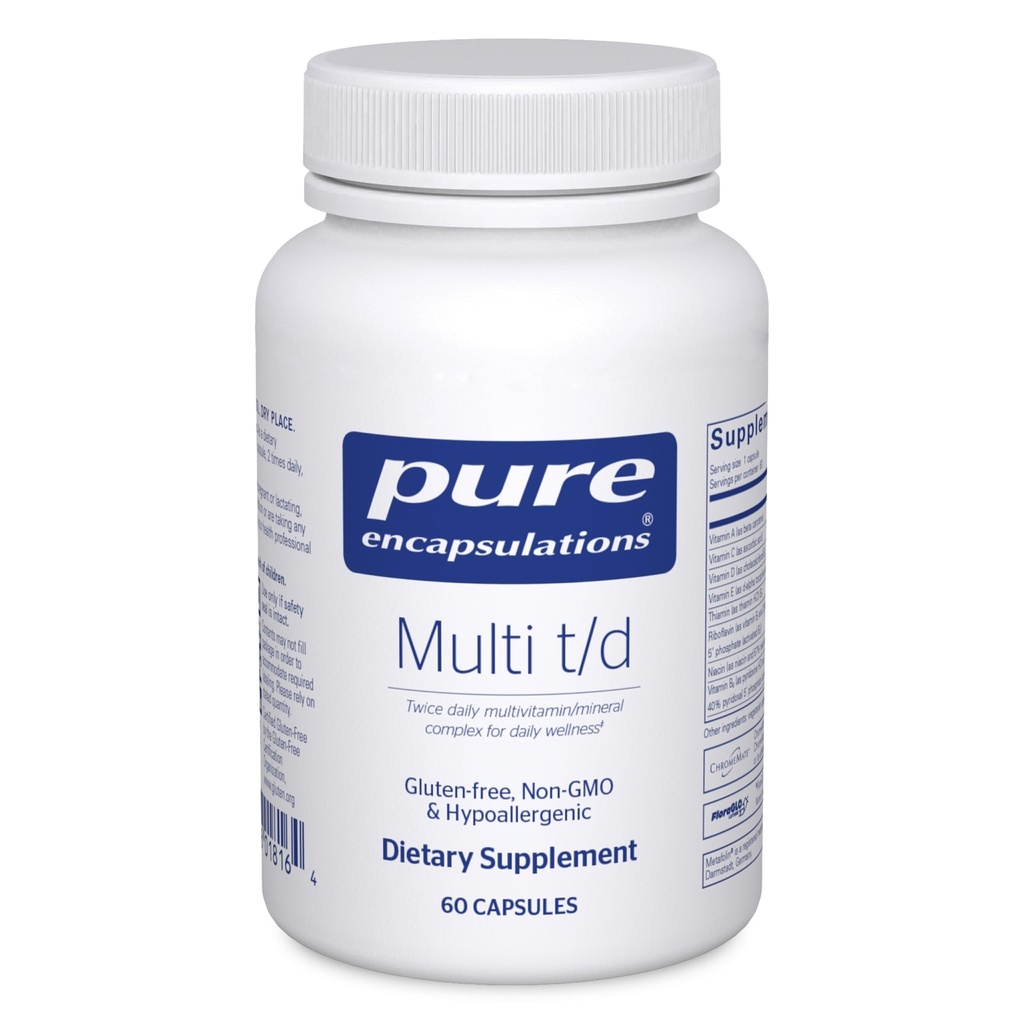 Pure indkapslinger Multi T / D - Multivitamin & Mineral supplement - for daglig wellness, cardiovaskulær & immunforsvar * - Rig i vitaminer og mineraler - Gluten Free & Vegetarian - 60 kapsler