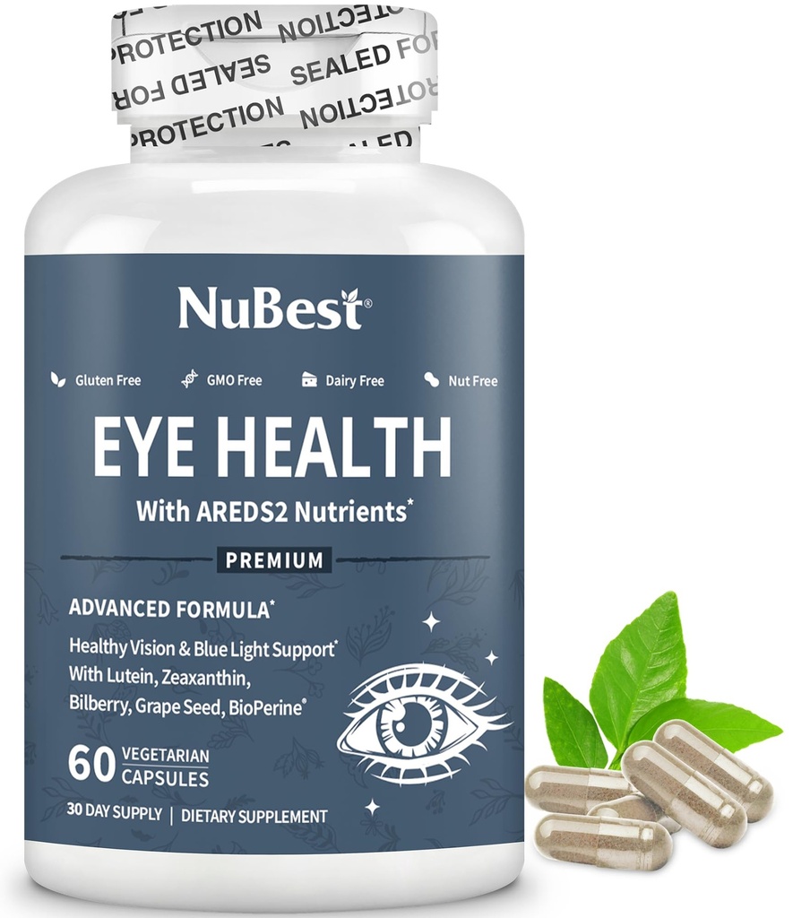 NuBest AREDS 2 Eye Vitaminer med Beta Caroten Carrot Powder, 20mg Lutein, 4mg Zeaxanthin, Bilberry, Grape Seed, BioPerine, B- Complex, Multivitamin for Eye Health