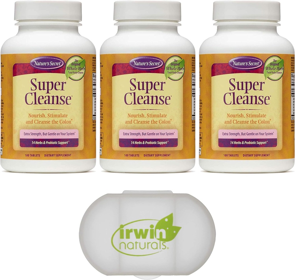 Nature 's Secret Super Cleanse Extra Strength Toxin Detox & Gentle Elimination Total Body Cleanse, Digestive & Colon Health Support, 3 pakker med 100 tabletter, med en pillekasse