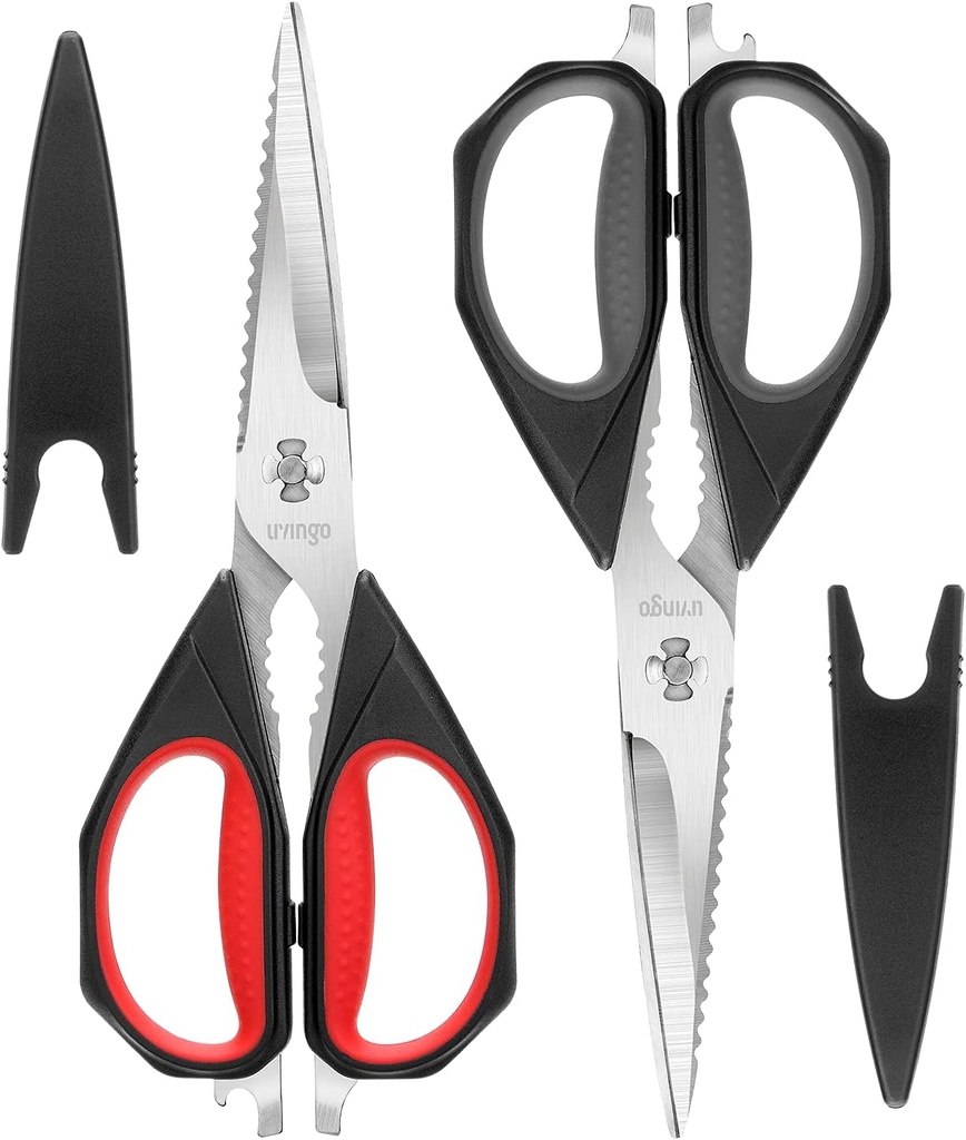 LIVINGO Køkken Saks, 2 Pack 9.25 "Utility All Formål Fjerkræ sakse Kraftig Duty Opvaskemaskine Safe, Come Apart Sharp rustfrit stål Madlavning fødevarer Saks til skæring kød, kylling, vegetabilsk, fisk