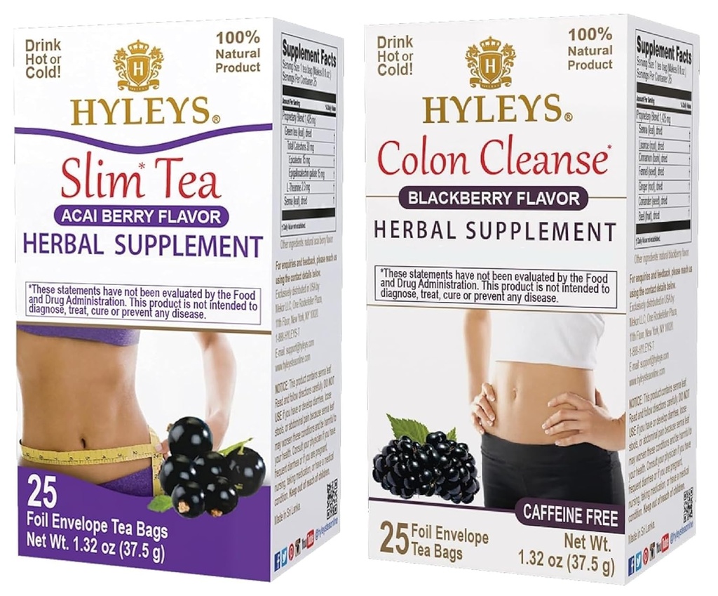 Hyleys Vægt Kosttilskud Tea Bundle - Slim Tea & Colon Cleanse - 50 Tea Tasker i alt (2 Pack)
