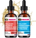 Collagen Mojo Liquid Collagen Peptider med Sea Moss, Burdock Root & Bladerwrack + Liquid Collagen Peptider med Ashwagandha, Elderberry & L- Theanine