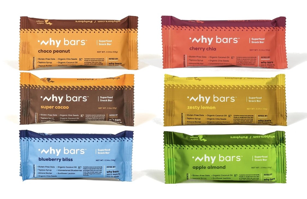 Hvorfor Barer, Protein Bars, Variety Pack, 2.04 Ounce Bars (pakke med 12 Protein Bars) - Protein Bar Superfood, Gluten Free, Ikke GMO, Økologisk, Vegan, Simple Ingredienser