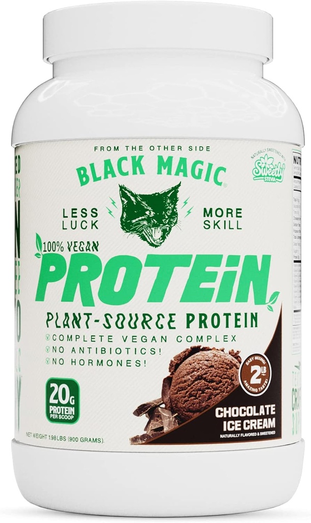 Sort Magic Plant- Source 100% Vegansk Protein - Keto, Lavsukker, Dairy Free Protein - Pre / Post Workout - Chokolade Is - 20g Protein - 2 LB