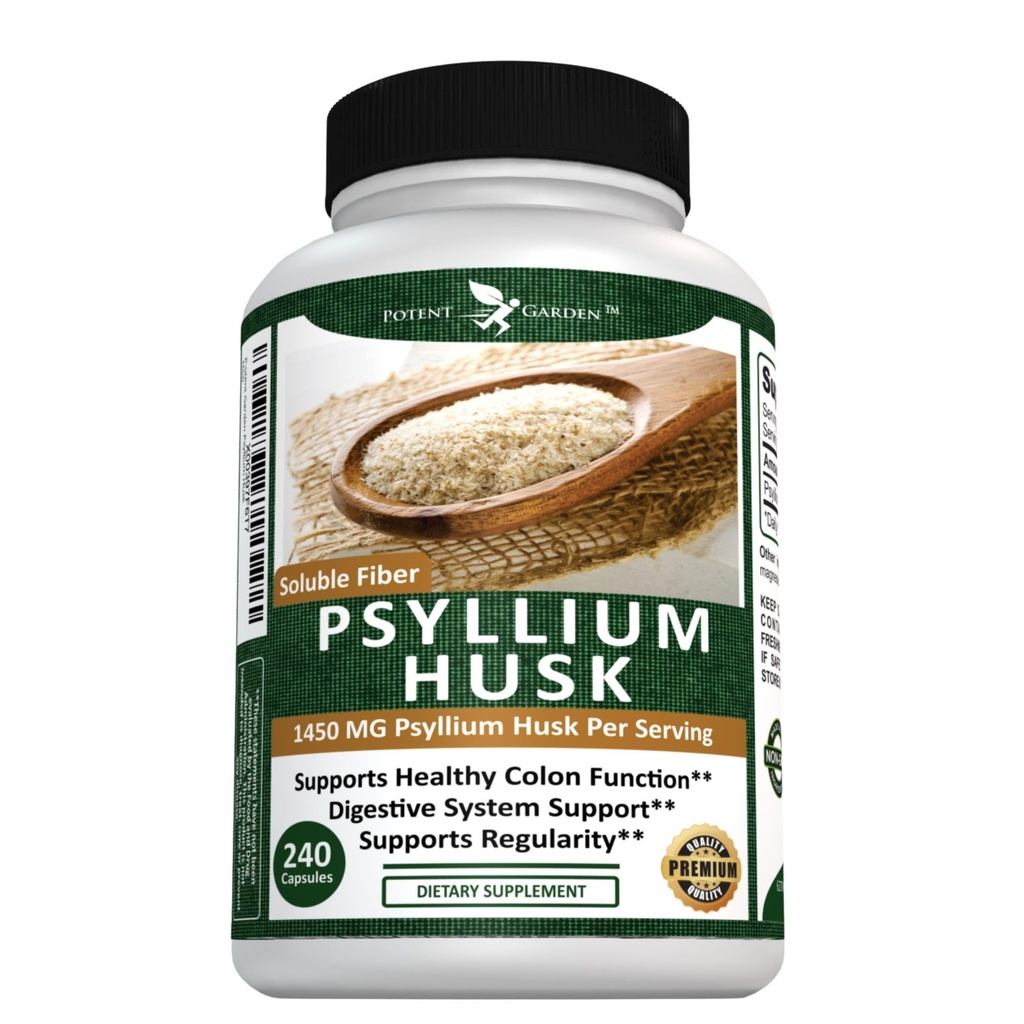 Potent have Psyllium Husk kapsler Alle naturlige & kraftfulde Opløselige kostfibre supplement Hjælper support regelmæssighed & fordøjelse, 240 Caps