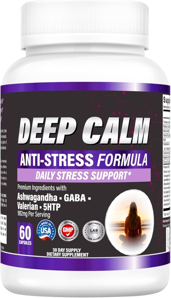 DEEP Calm - Stress Support Supplement- 60 Capsules, 30 Day Supply