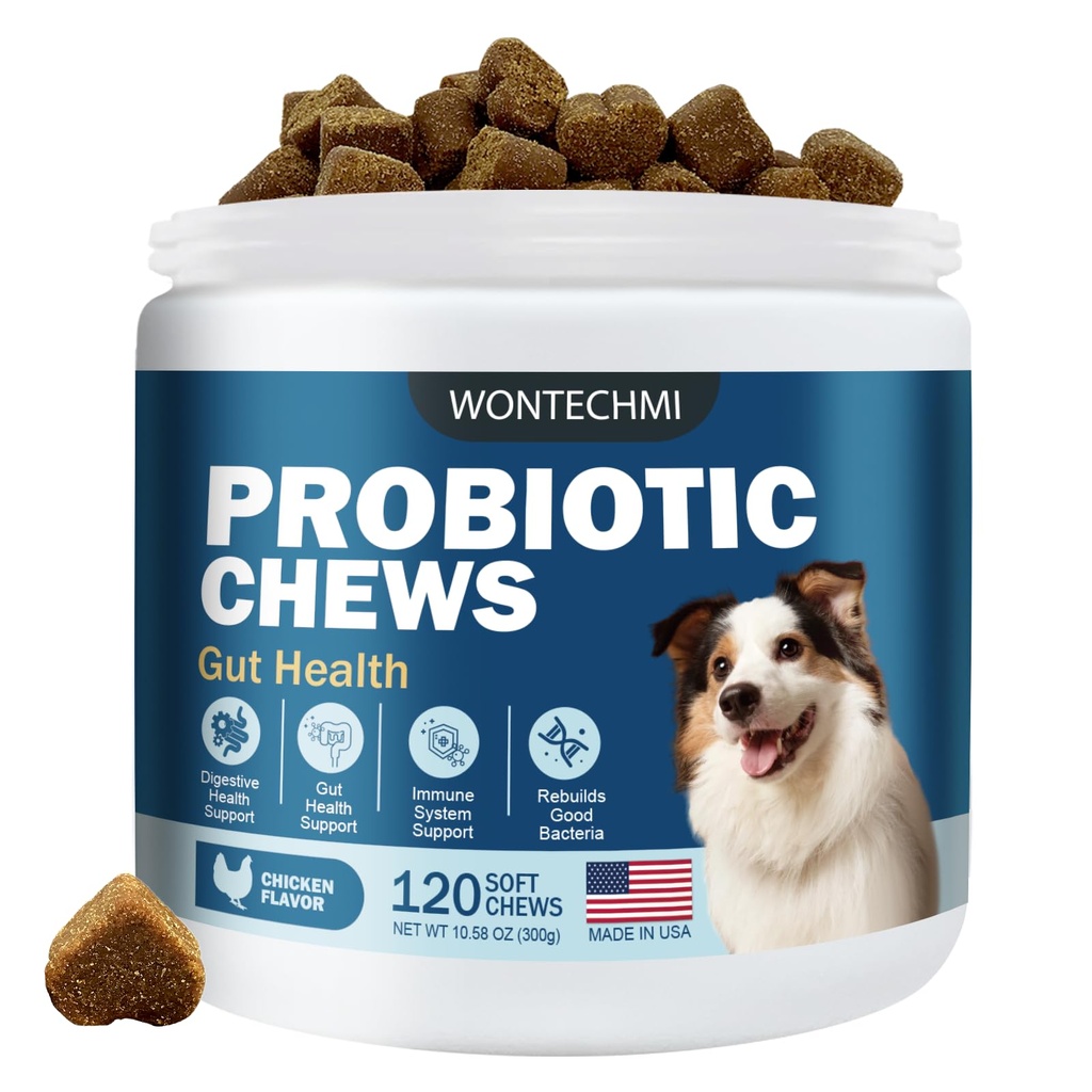 Probiotika til hunde, Forbedre Itchy Hud Itchy Ører, Gut Sundhed, Gær Balance, Allergier, Immunitet, Hund Probiotika og fordøjelsesenzymer med Prebiotika, Reducere Diarré (kylling, 120 tyggeben)