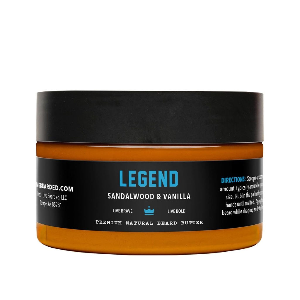 Live Bearded Beard Butter, 3 fl oz - Made in the USA - All-Natural Leave-in Conditioner and Softener with Shea | Legend Scent - Sandalwood, Vanilla