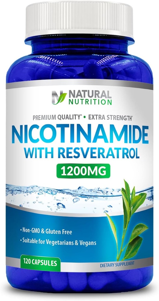 Generisk Natural Vitamin Extra Strength Nicotinamid med Resveratrol 1200mg (vitamin B-3) 120 Veggie Capsules Gluten Free & Non- GMO