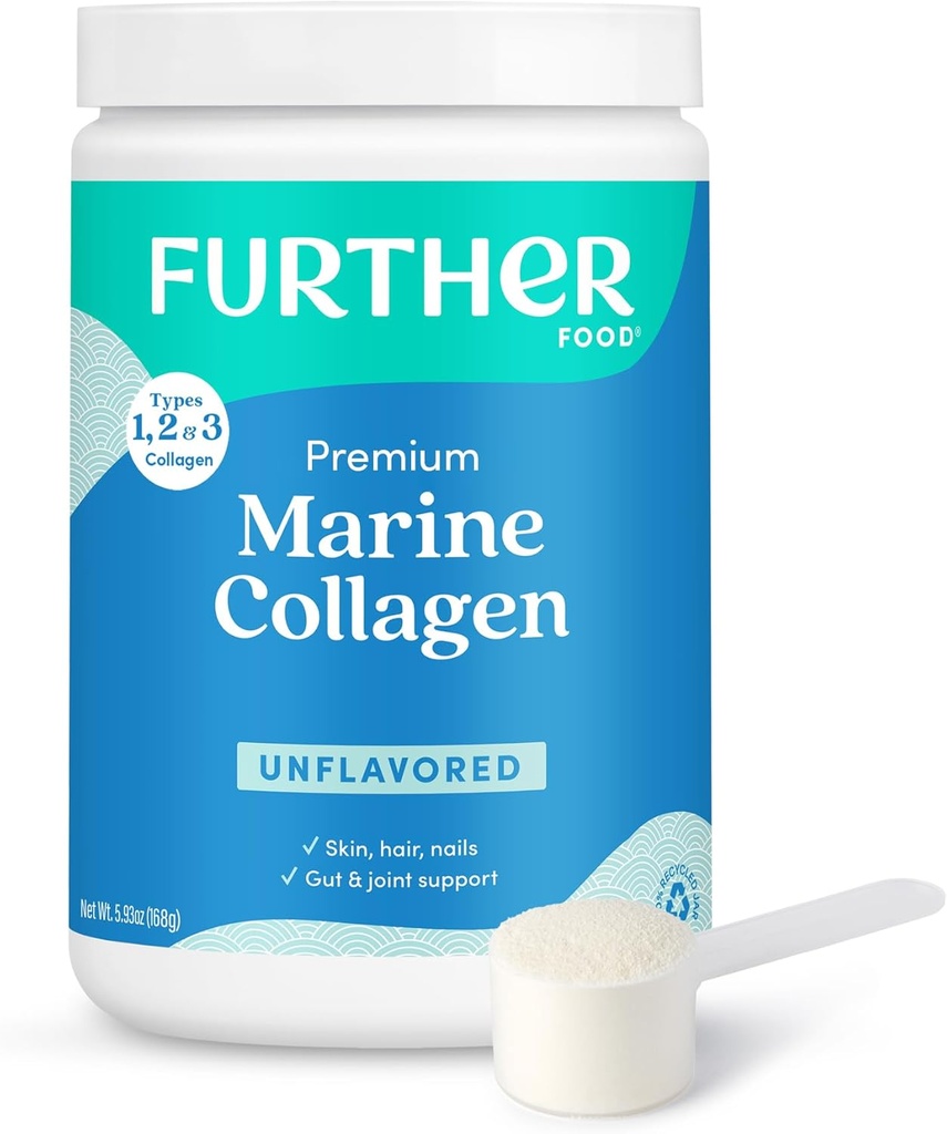 Yderligere fødevarer Unflavored Marine Collagen Peptider Powder, Wild- fanget bæredygtigt sourced Fish, Hydrolyzed Type 1, 2 & 3, 12g Protein, 5.93 Oz