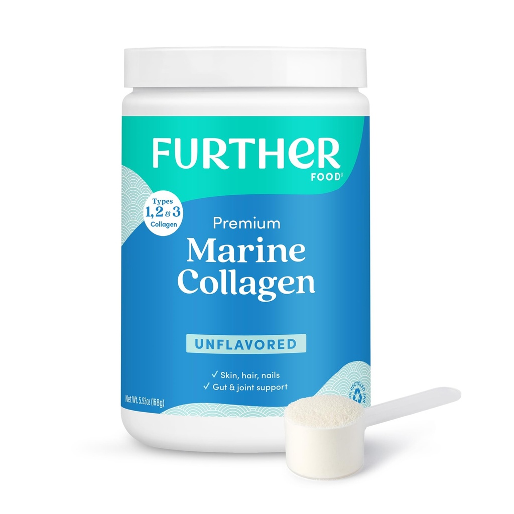 Yderligere fødevarer Unflavored Marine Collagen Peptider Powder, Wild- fanget bæredygtigt sourced Fish, Hydrolyzed Type 1, 2 & 3, 12g Protein, 5.93 Oz