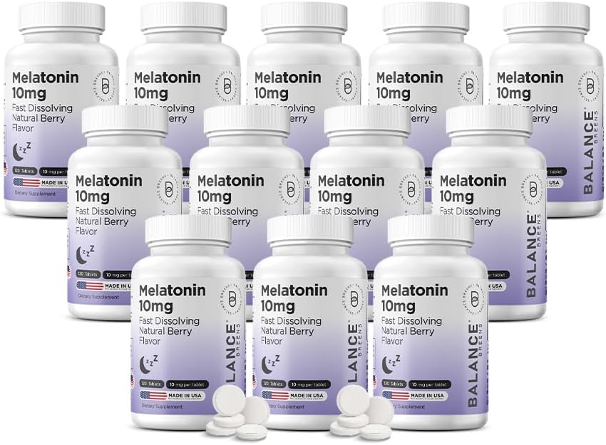 Balancebreens Melatonin 10mg Fast- Opløs, 120 tabletter - Natural Sleep Aid for Restful Nights, Drug- Free Support for Afslapning og Tranquility