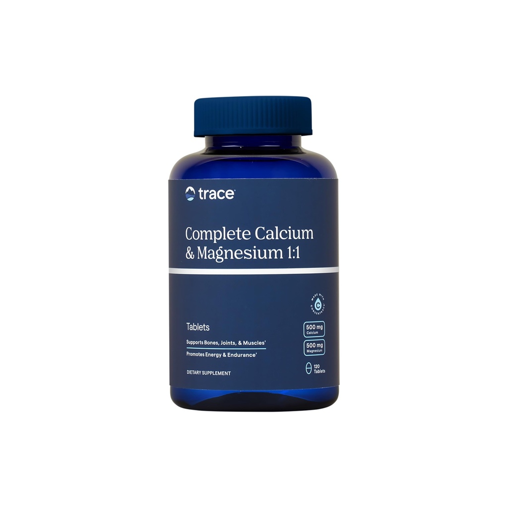 Trace Minerals Complete Calcium & Magnesium 1: 1 - Kosttilskud til ben sundhed & energistøtte - Mineral supplement til støtte immunsundhed - Formel med Sea Minerals - 120 tabletter (30 Servere)