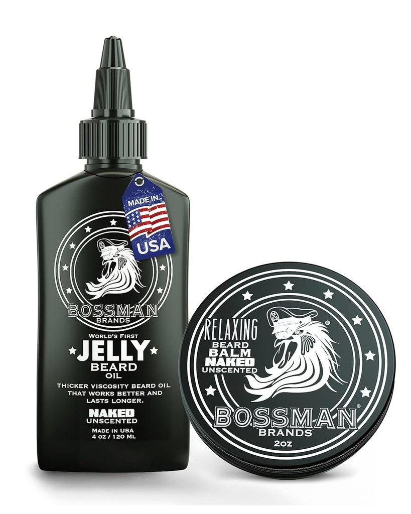 Bossman Beard Oil Jelly og afslappende skæg Balm Combo- Nøgen Duft