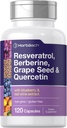 Horbäach Resveratrol Berberine Grape Seed & Quercetin Dex124; med blåbær & rød vin Extract 124; 120 Kapsler Dex124; Non- GMO, Gluten Free & Vegetarian Supplement