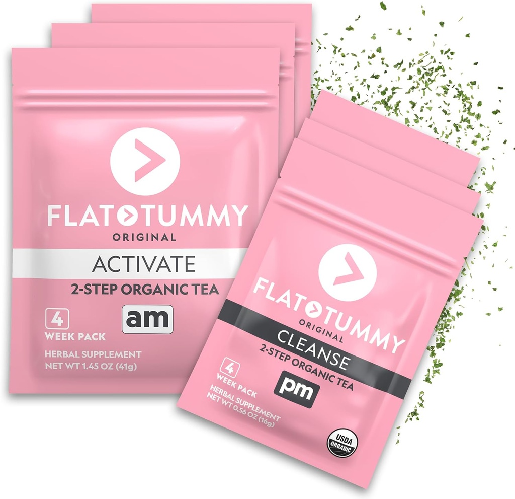 Flad Tummy Detox Tea (4 Uge Program) - 2 -Trin Detox Tea til Boost Energy & Reduce Bloating * - Alle naturlige Detox Cleanse w / Green Tea, Lemon Balm, Mælkebøtte, Fennel, & mere - fordøjelsesstøtte (3 Pack)