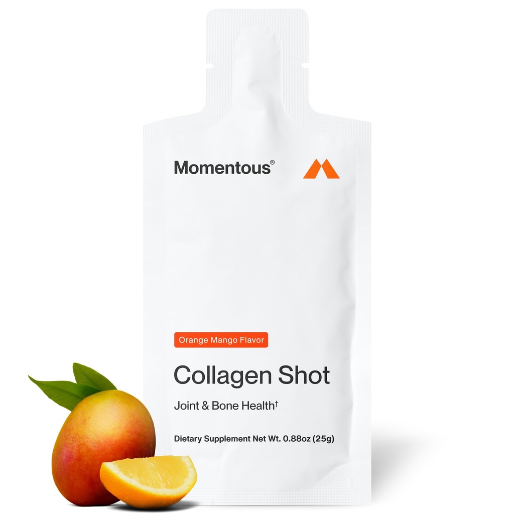 Momentous Collagen Shot Supplement - Hydrolyzed Bovin Collagen & C-vitamin til at hjælpe med at understøtte fælles, ben, & Connective Tissue Health - NSF Certified for Sport - Mango Orange - 25g / Servering - 15 Servering